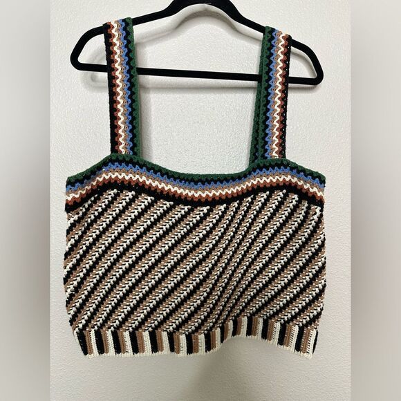 Veronica Beard Livina Woven Knit Sweater Stripe Diagnol Geometric Tank Top XL - Picture 2 of 10